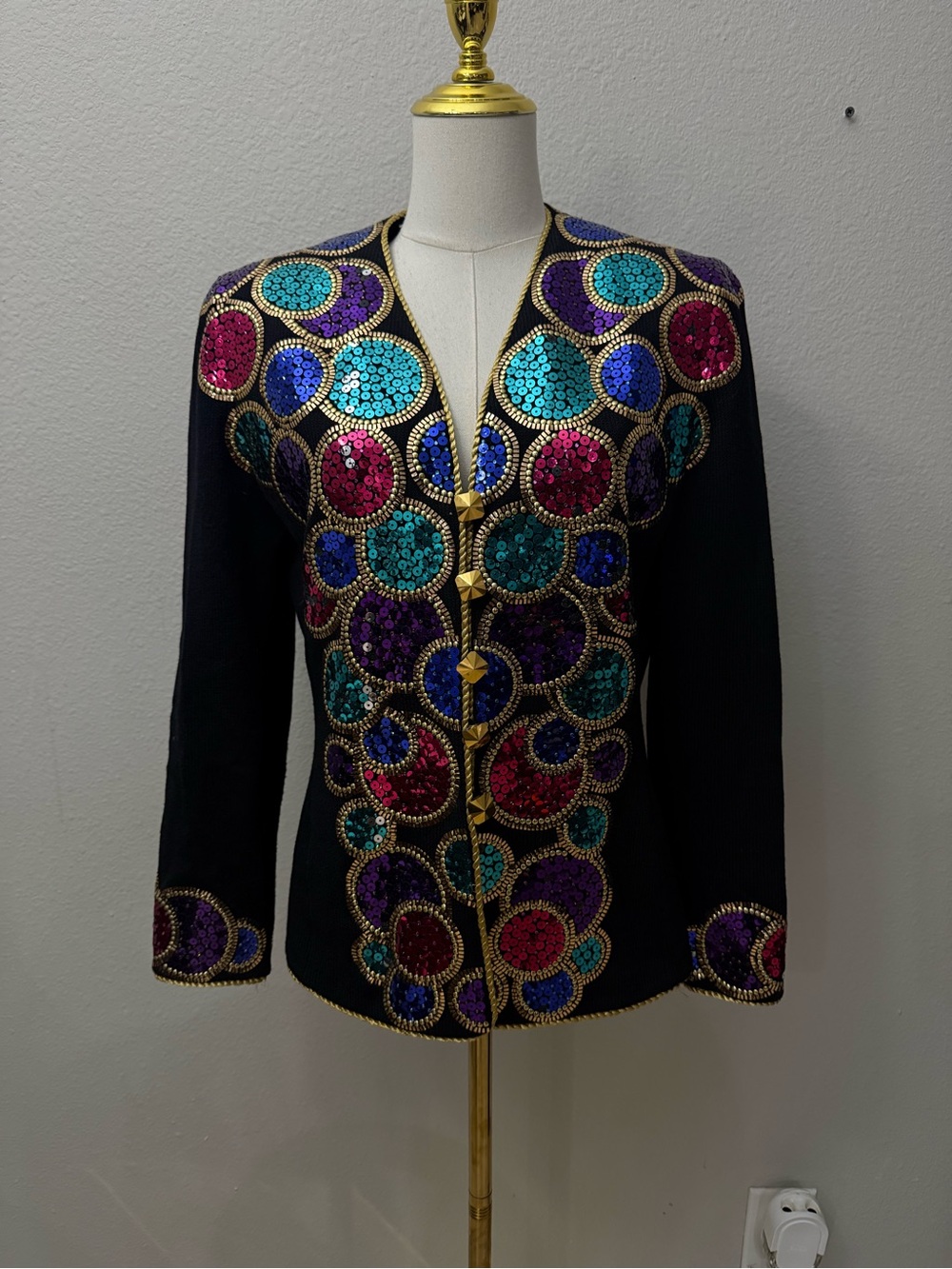 St John Embellished Black Sequin Circle Jacket RARE HTF Sz 8